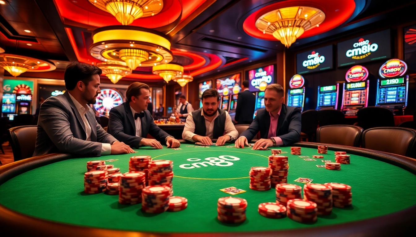 Players at a CM88 casino table strategically placing bets while enjoying an exciting game.