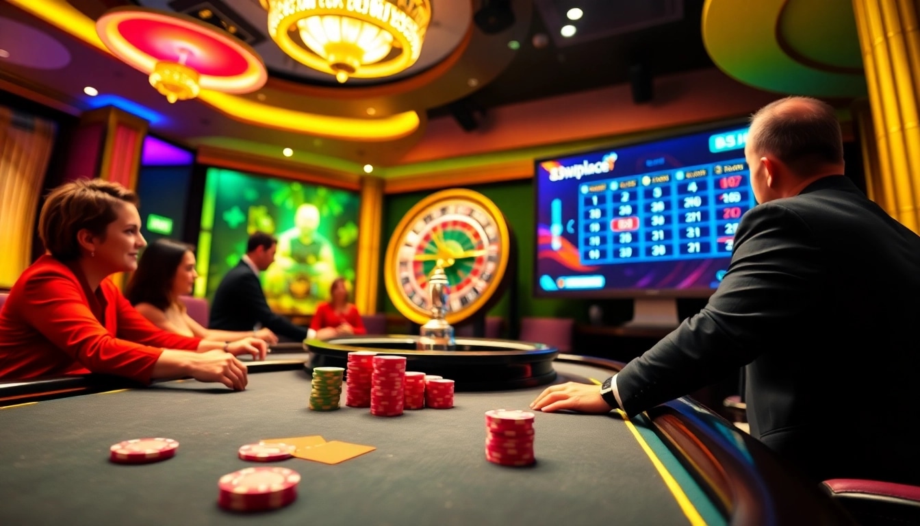 Engaging poker game scene at 33win.place with vibrant chips and roulette wheel action.