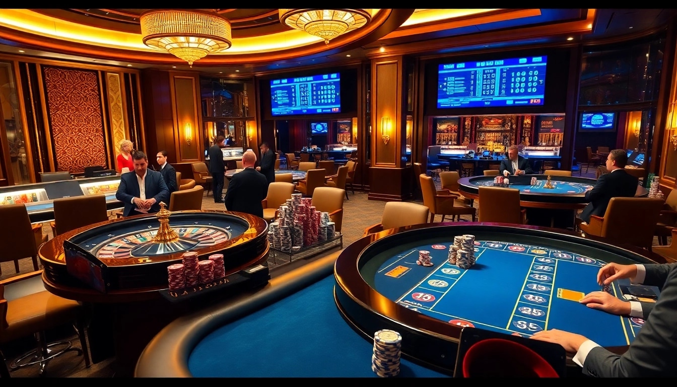 Experience high-stakes poker at dom88.us.com in a luxurious casino setting with glimmering chips and festive atmosphere.
