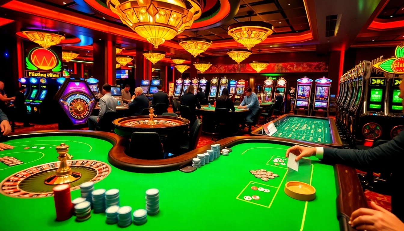 Players enjoying games at a luxurious casino scene featuring net88 branding, poker tables, and roulette wheels.