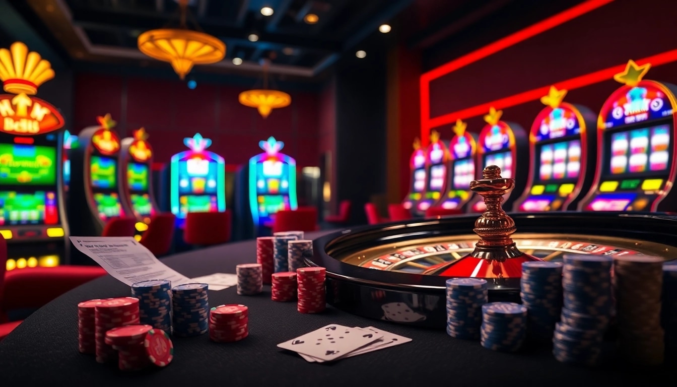 bet88 casino table with poker chips and roulette wheel in an exciting atmosphere