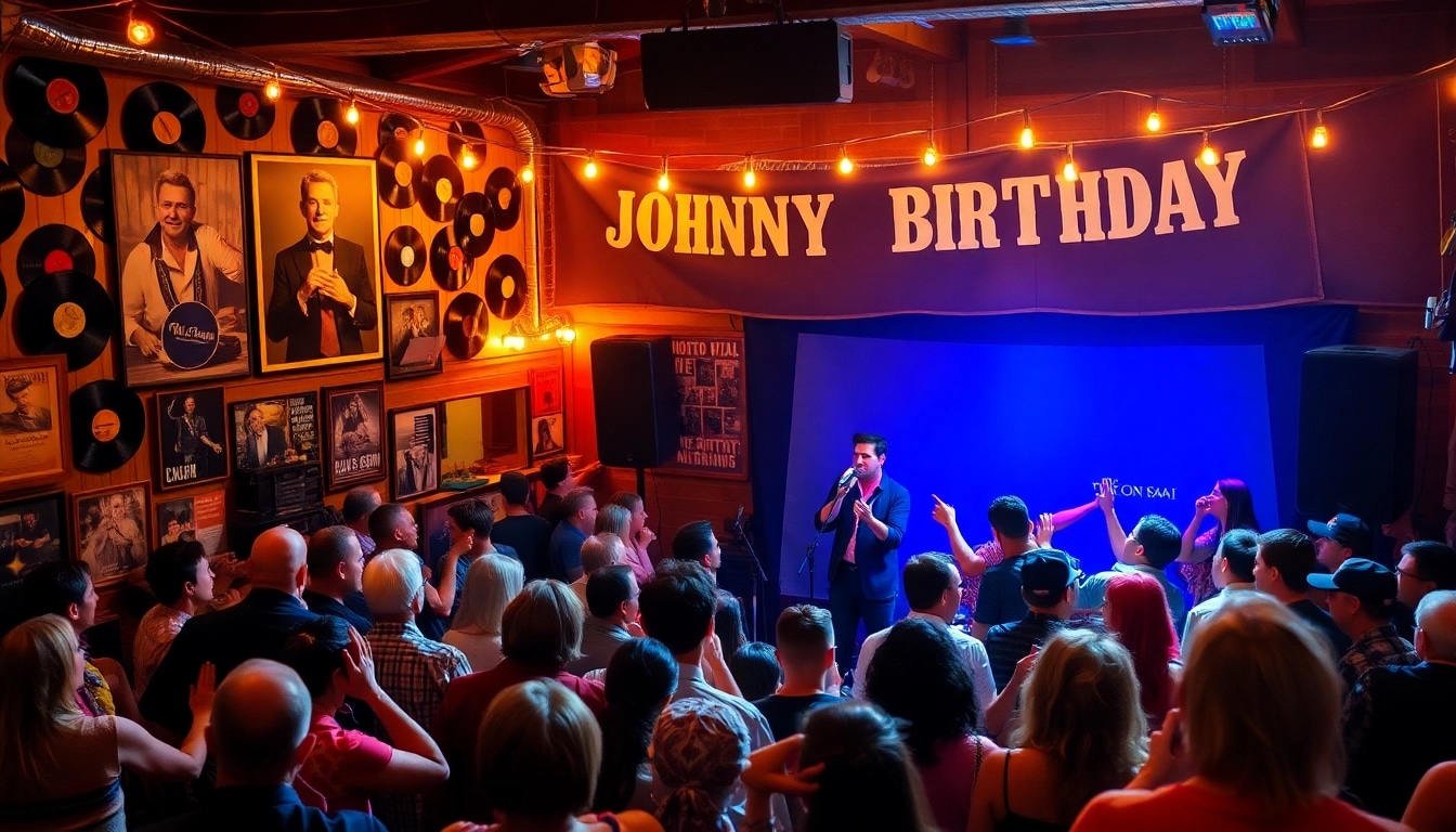 Johnny Cash birthday celebration at johnnycashbirthday.com featuring vintage decor and live music.
