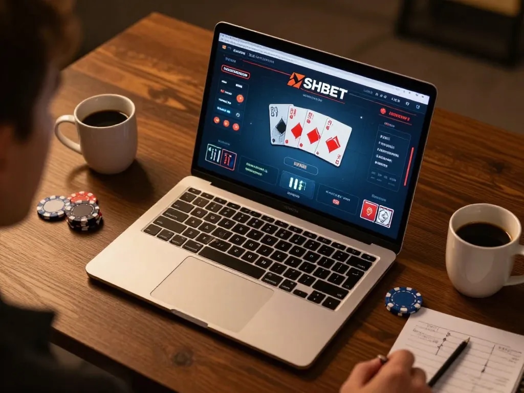 Engaging online poker gameplay on SHBET platform with strategic notes and cozy atmosphere