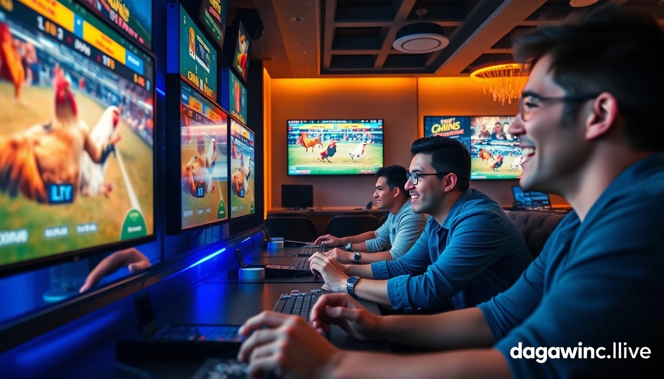 DAGA's exciting live cockfighting experience at dagawin.live, showcasing thrilling moments in a modern betting environment.