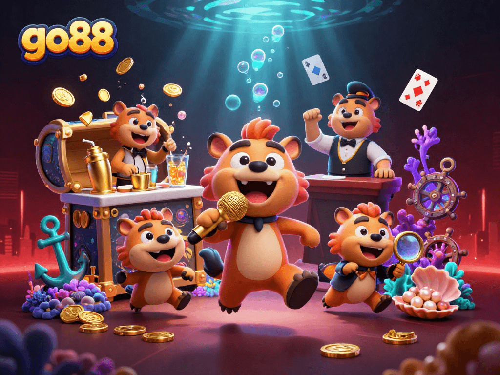 Experience go88's vibrant casino atmosphere with playful hyenas and rich underwater treasures.