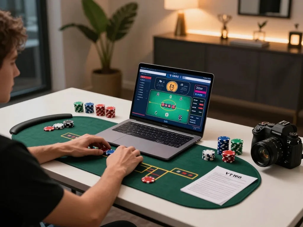 Engaging in responsible online poker gaming on VT88 with modern interface and cozy setup.