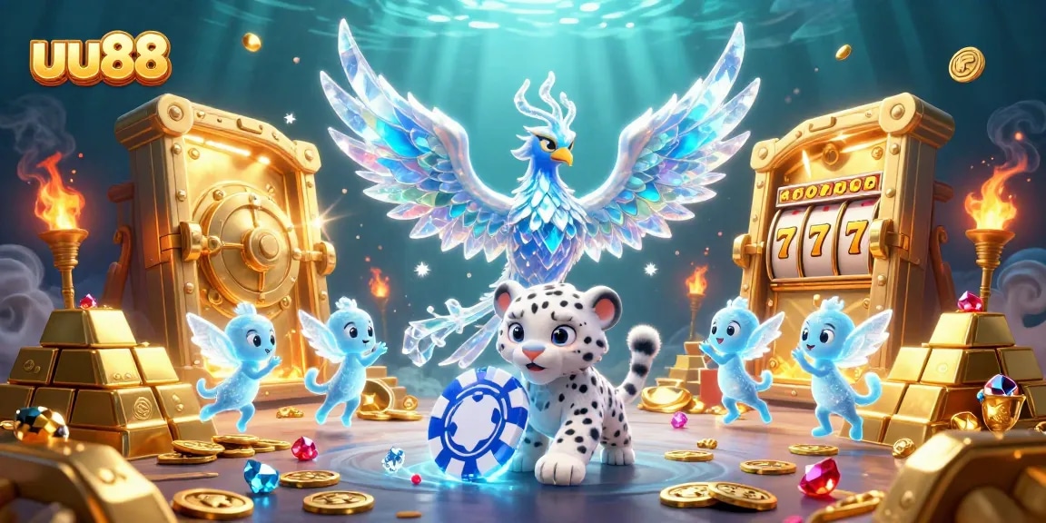 Experience thrilling gaming at uu88 with a vibrant 3D scene showcasing a fantastical casino adventure filled with treasure.