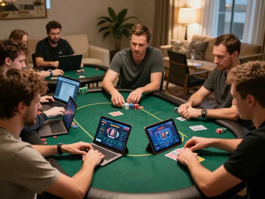 Players enjoying poker games on 888bgo's online casino platform with competitive excitement