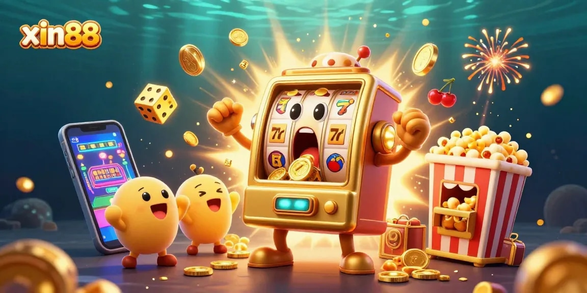 Experience xin88's thrilling jackpot celebration with vibrant slot machines and dazzling golden effects.