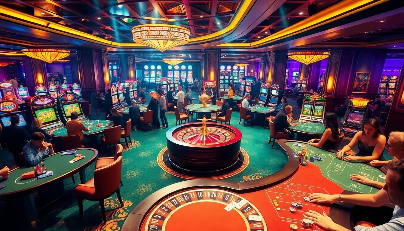 SODO casino scene featuring players at vibrant poker tables and roulette wheels.