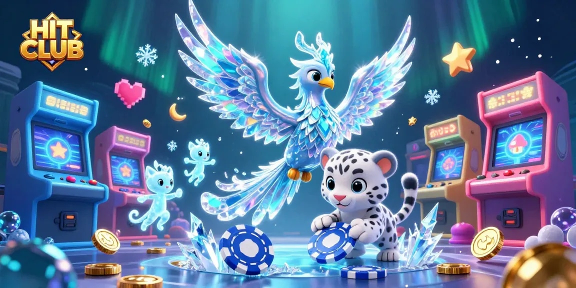 Experience immersive gaming at HIT CLUB with a vibrant scene of an ice phoenix and festive elements.
