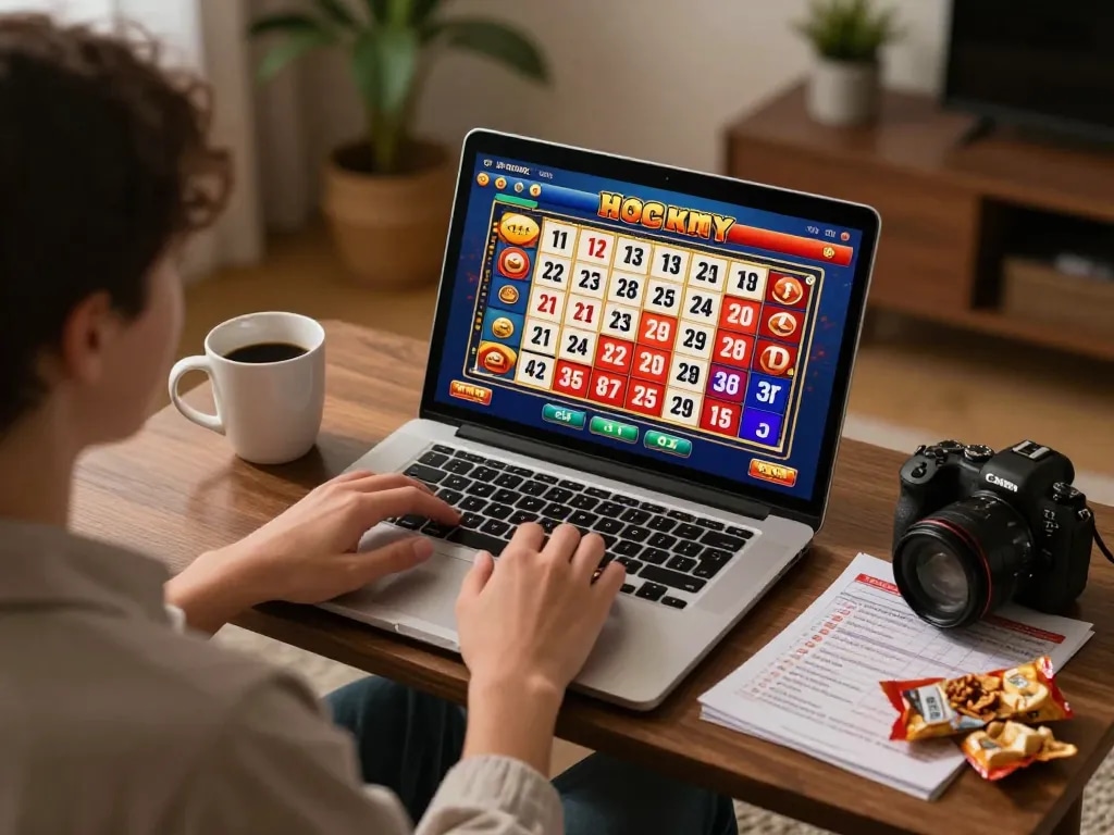 Experience daftar sungaitoto gameplay from home with an online lottery game on a laptop, highlighting strategy and comfort.