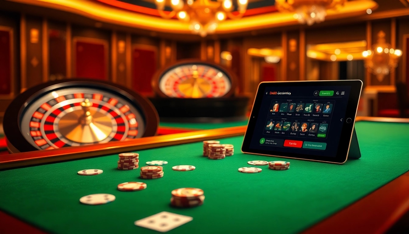 Engaging in online gaming excitement at da 88, showcasing poker chips and a spinning roulette wheel.