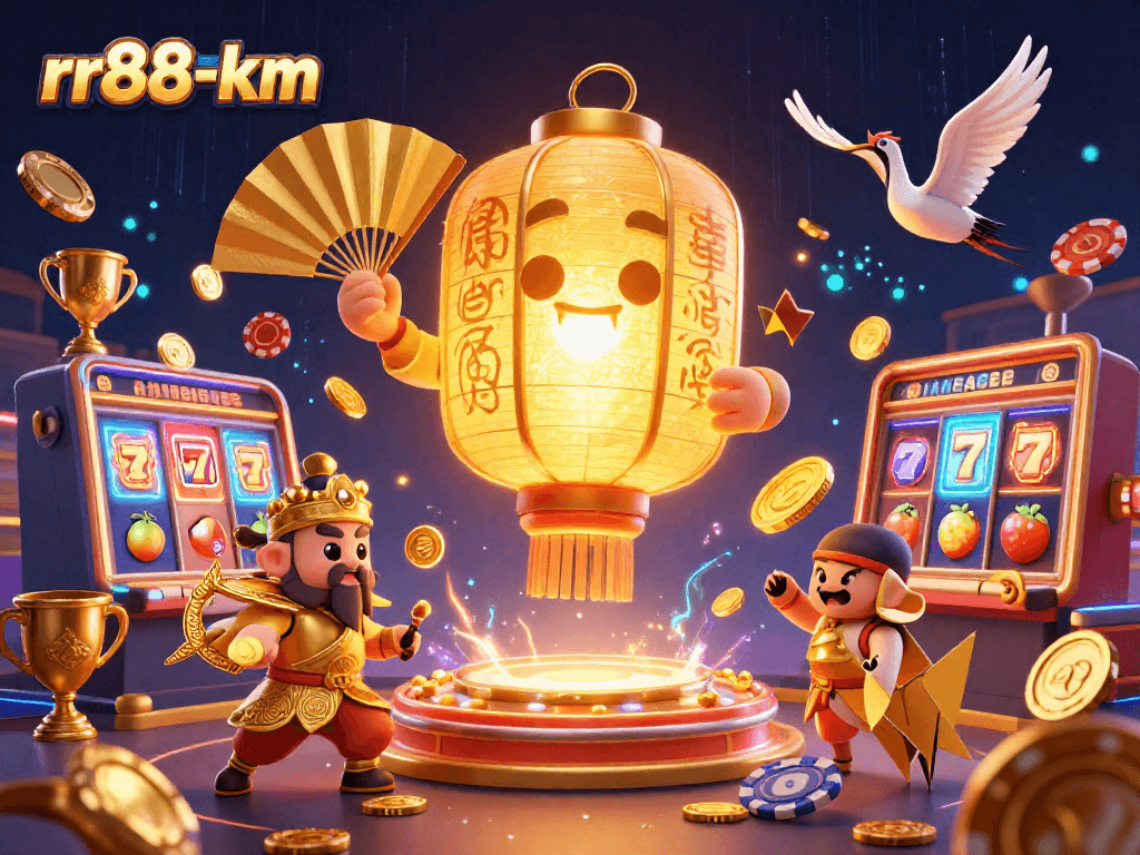 Experience the thrilling world of rr88-km with a golden lantern spirit and vibrant casino elements.
