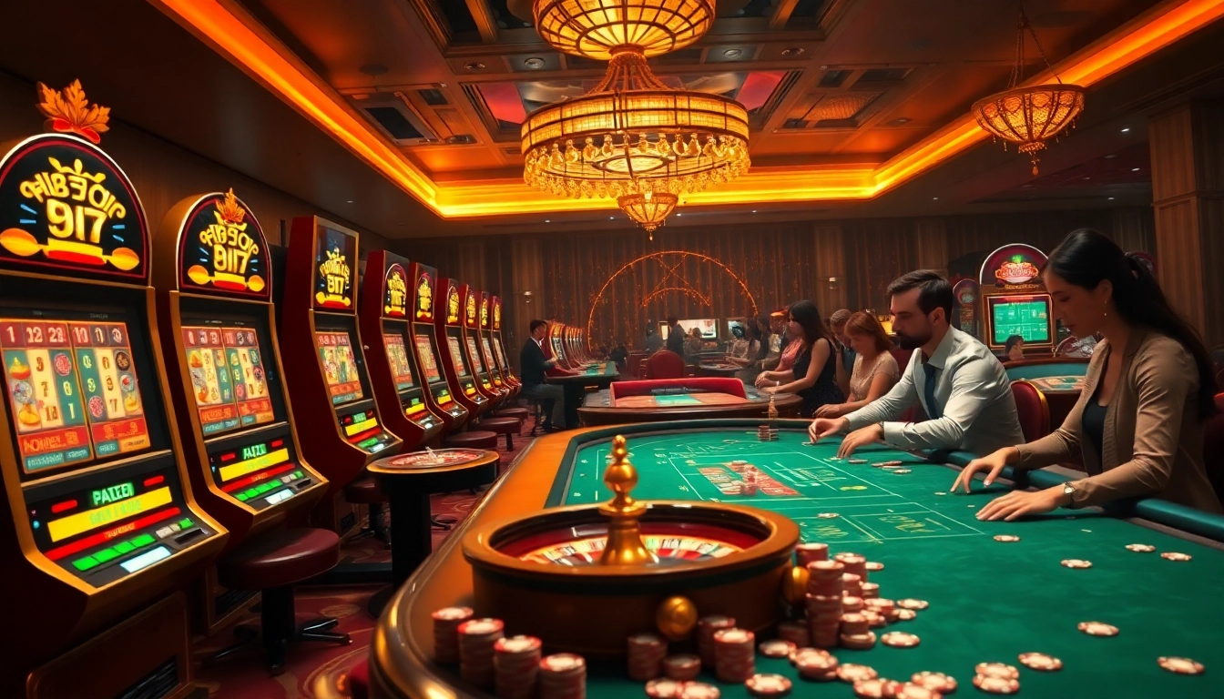 Exciting gaming moments at AX88 with vibrant slot machines and poker tables.