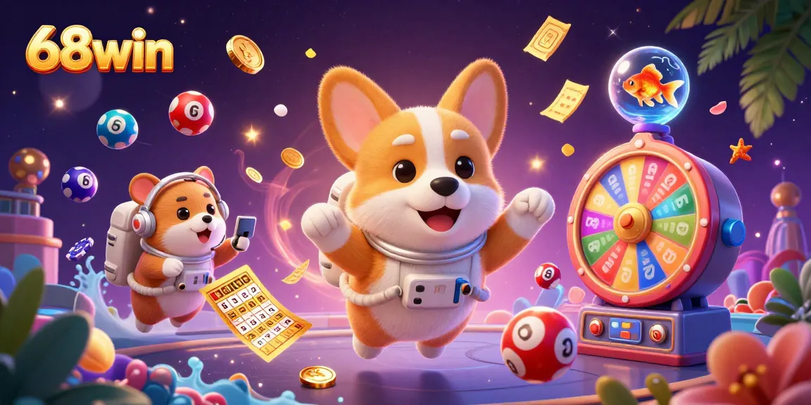 Experience winning strategies with 68win's dynamic casino scene featuring vibrant elements and characters.