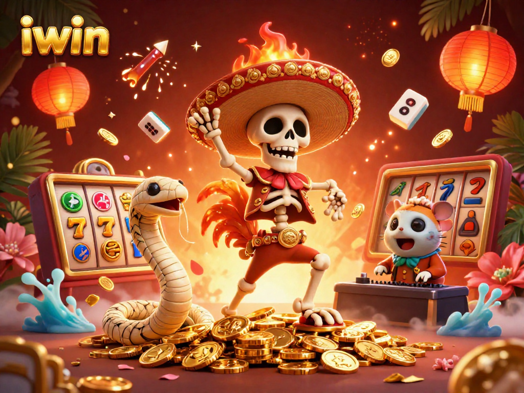 Celebrate big wins at iwin with a vibrant casino scene filled with dynamic characters and colorful elements.