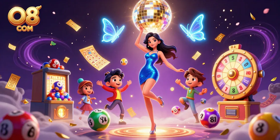 Win big with O8 COM in a vibrant digital casino scene filled with golden tickets and lottery excitement.