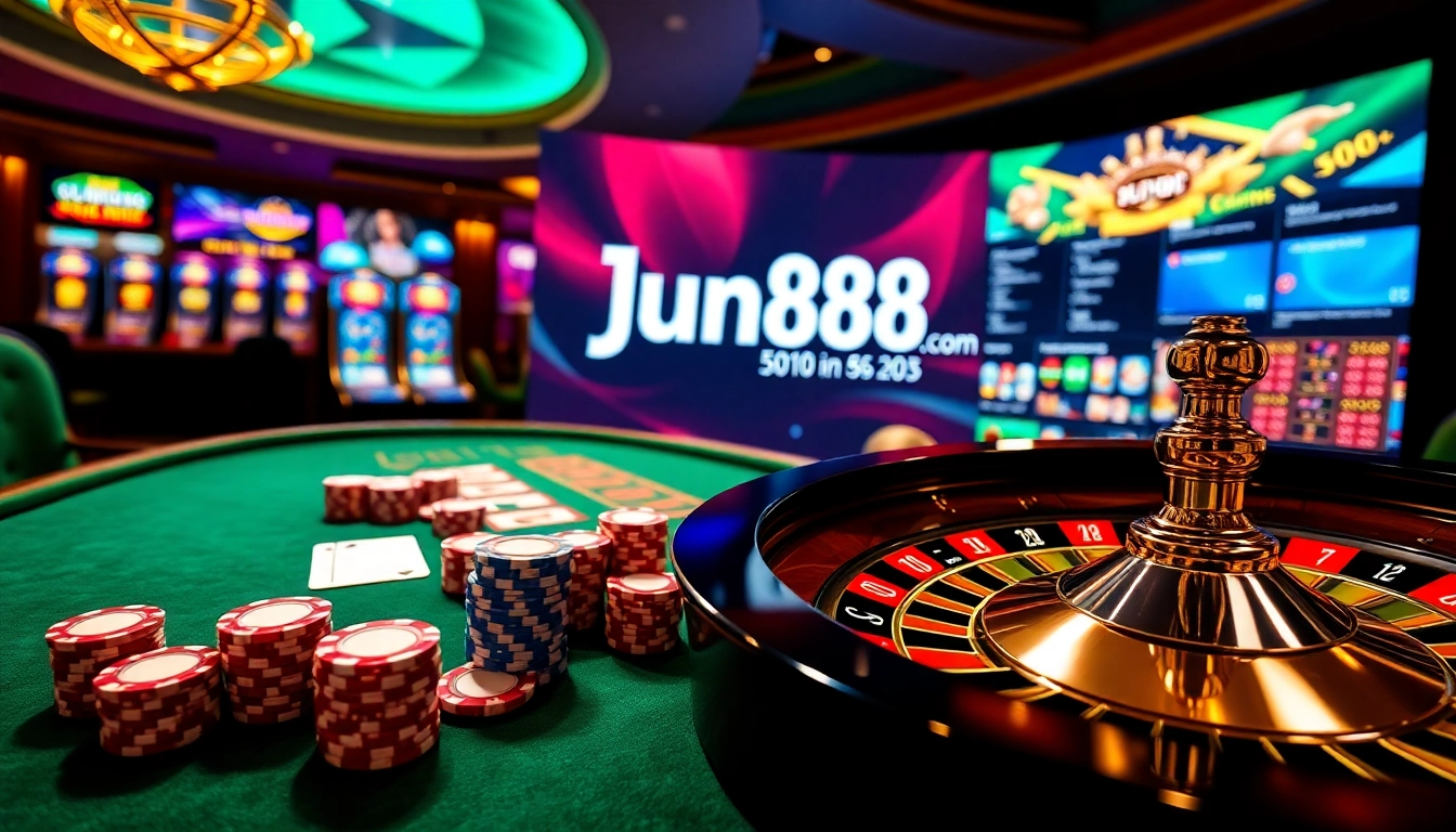 Experience thrilling bets at jun88 com with vibrant casino tables and engaging online interfaces.