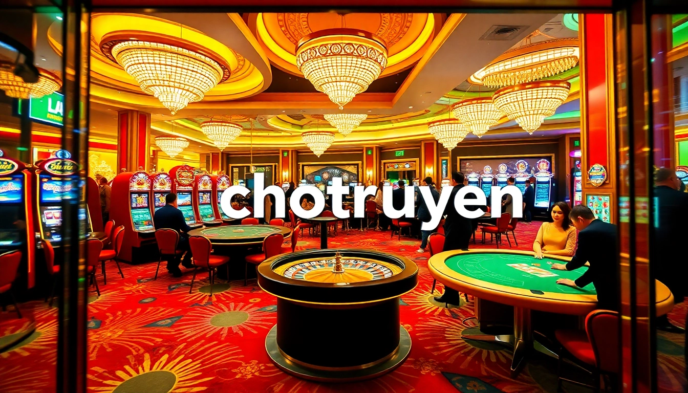 Gamblers enjoying vibrant casino games, enlivened by chotruyen promotions in the background.