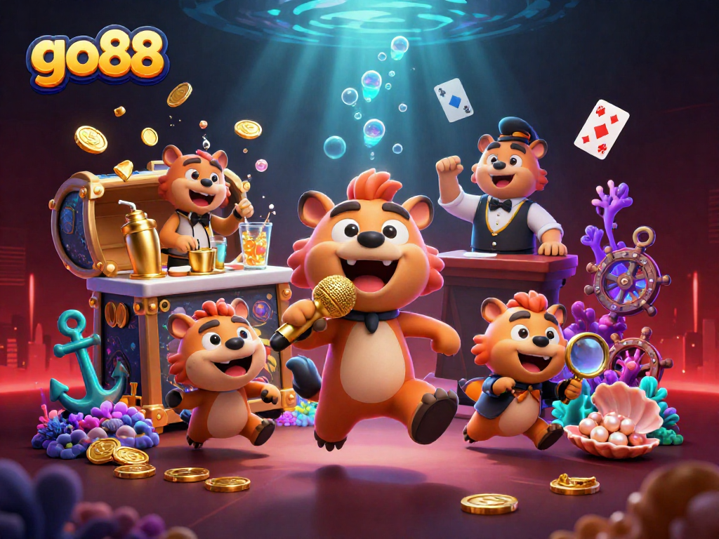 Experience go88's vibrant casino atmosphere with playful hyenas and rich underwater treasures.