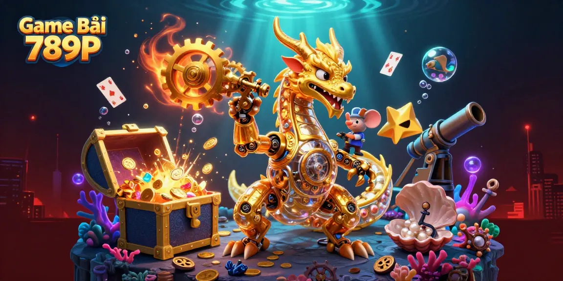 Engage in thrilling Game Bài 789P with vibrant 3D dragon and treasure-filled underwater scene.