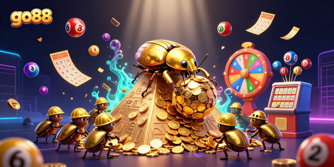 Experience thrilling gambling excitement at go88 while the golden beetles celebrate with vibrant lottery elements.
