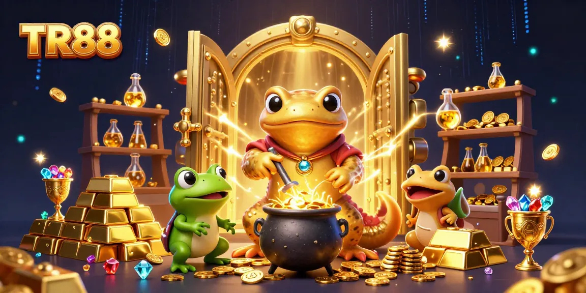 Experience the excitement of TR88 with our engaging online casino scene featuring gold coins and enchanting characters.