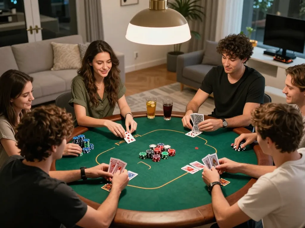Players enjoying a poker game at home showcasing Jun88 strategies in action.