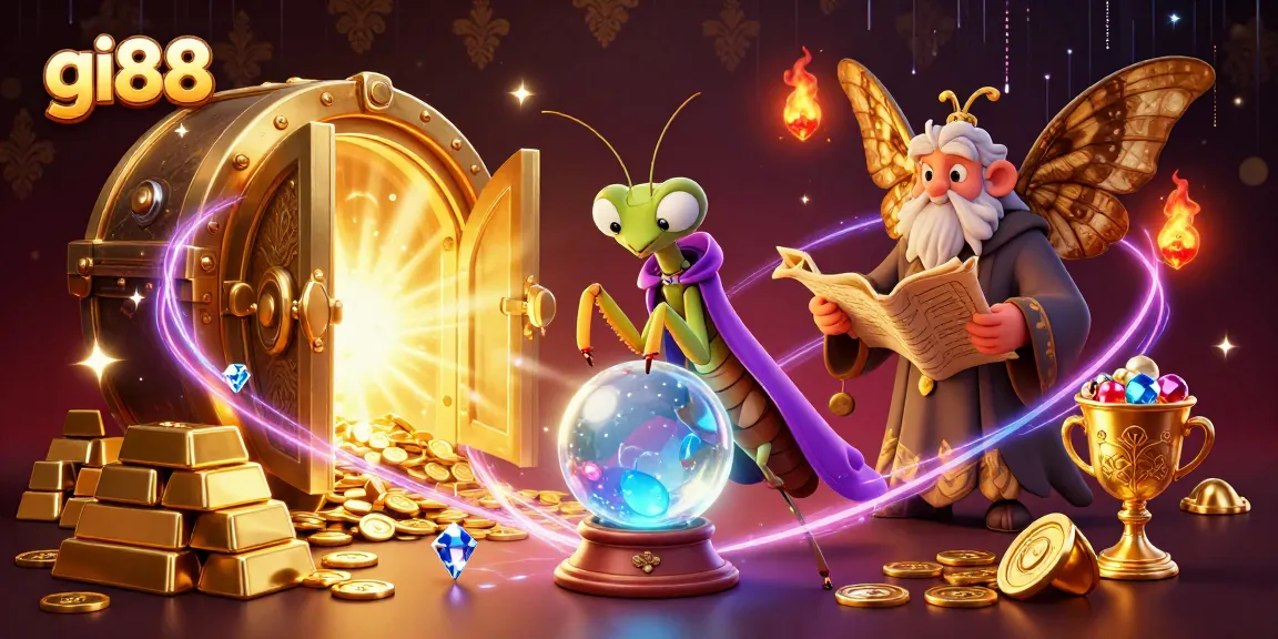 Experience gi88's vibrant online casino with our dynamic 3D illustration celebrating winning moments.