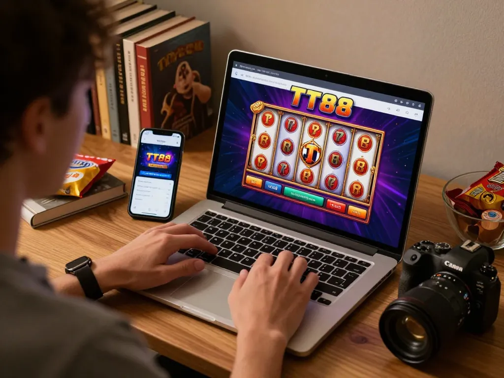 Engaging gameplay on TT88 casino app with a player enjoying a laptop experience.