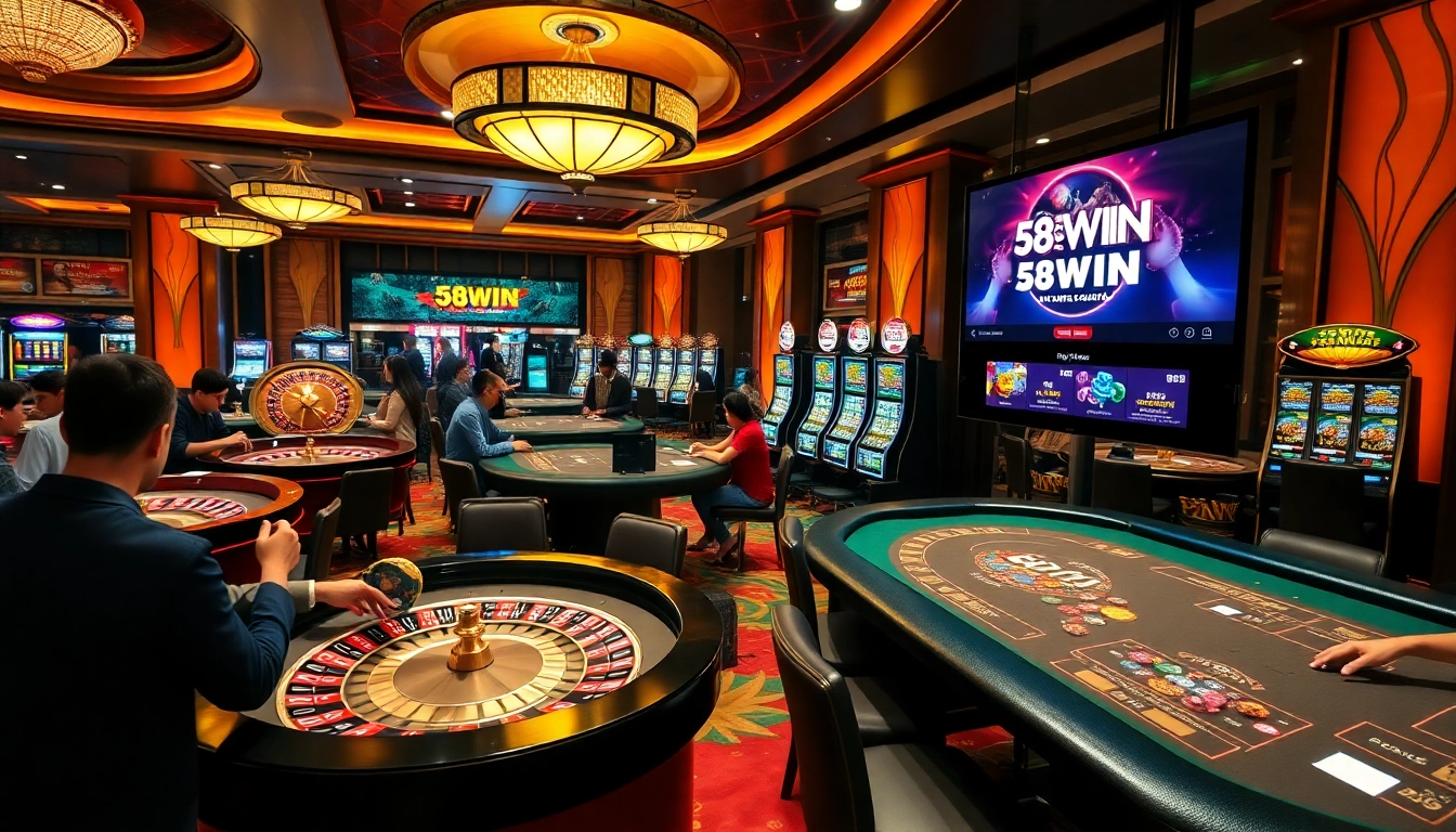 Experience thrilling gaming activities at 58WIN's luxurious casino environment.