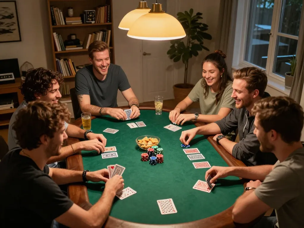 Friends enjoy a lively poker night while utilizing bongdalu88 as their betting strategy tool.