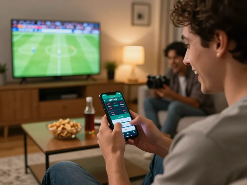 Engaging view of sports betting on Cakhiatv app during a thrilling match at home.