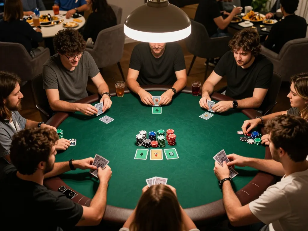 BL555 poker game in a vibrant home setting with players enjoying the thrill of friendly competition and strategy.