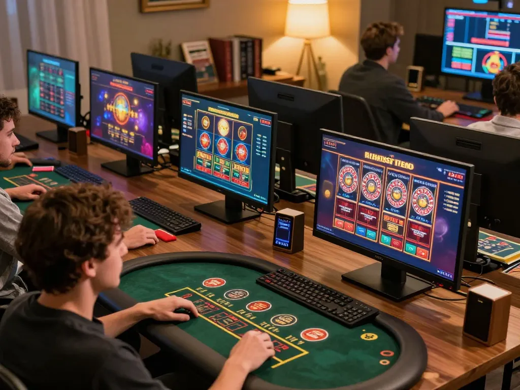 A player immersed in the go8 online casino, showcasing engaging gameplay on multiple screens.