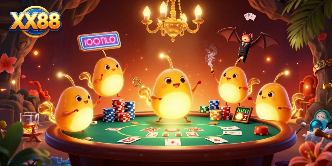 Experience the vibrant world of XX88 with glowworms illuminating the cave casino in this 3D illustration.