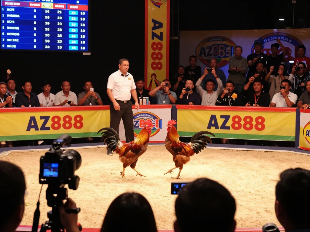 az888 trực tiếp đá gà live scene with intense roosters battling in vibrant arena atmosphere