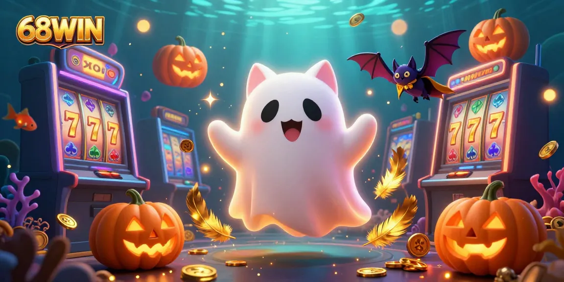 Experience the thrill of winning at 68WIN with a lively underwater casino scene featuring a friendly ghost cat.