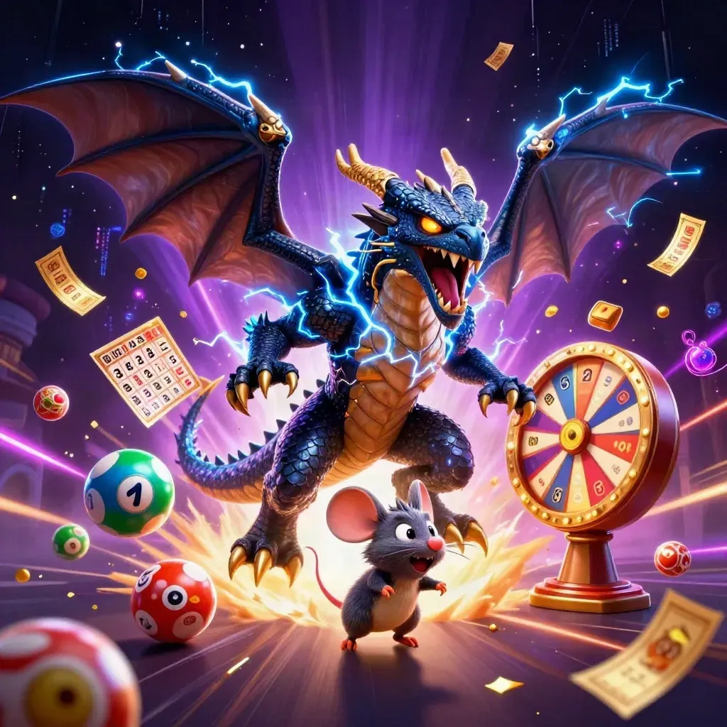 Thunder dragon, wind hawk, and static mouse burst amid casino treasures and neon lightning