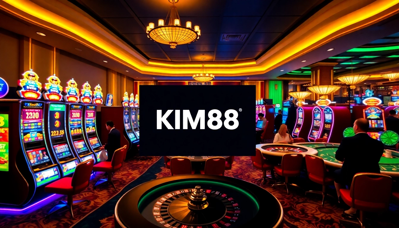 Engaging players at KIM88 casino enjoying slots and poker games with vibrant visuals.