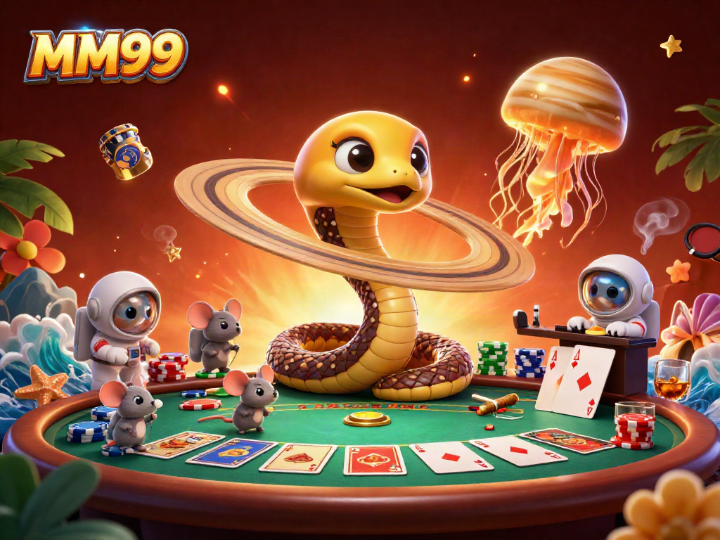 Engage in thrilling bets with MM99 at an imaginative cosmic casino scene.