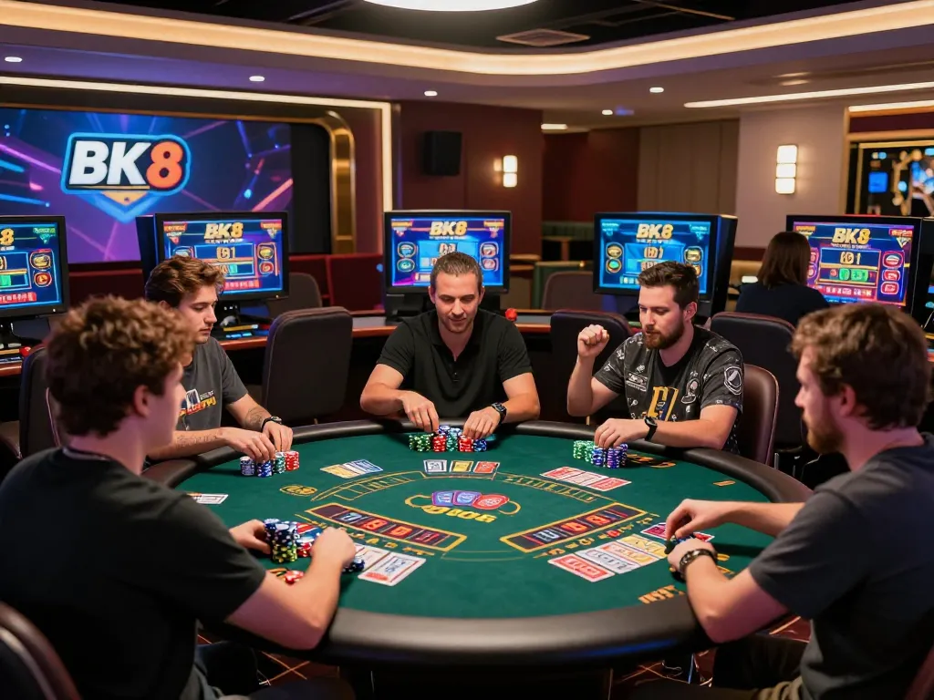 Players enjoying an immersive live casino experience at BK8's online platform, showcasing vibrant games and thrilling atmosphere.