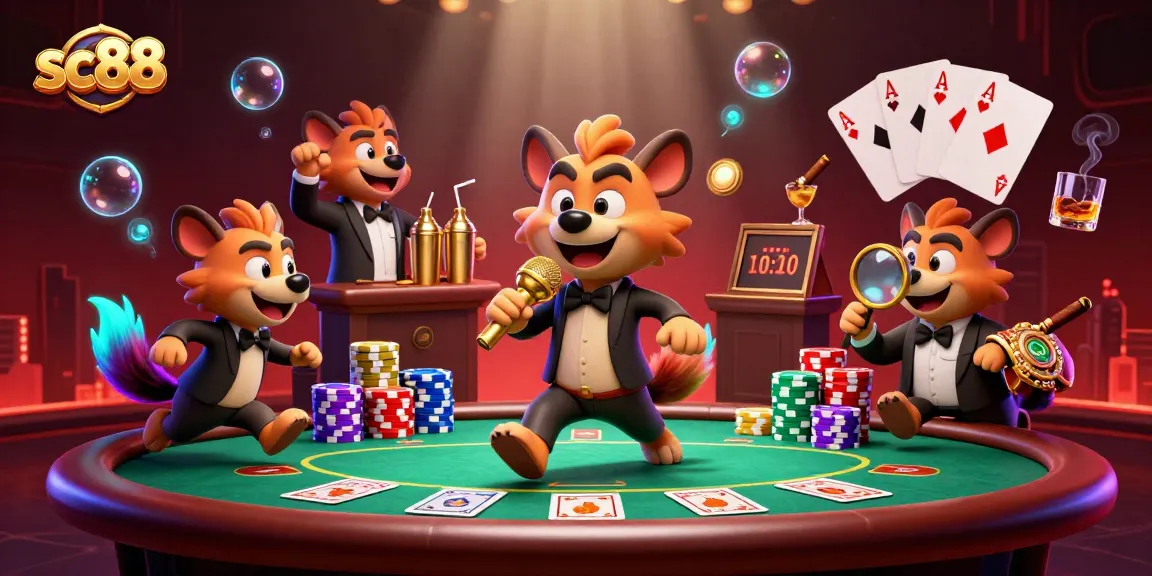 Experience sc88's whimsical casino world with hyenas entertaining as a stand-up comedian, bartender, and bouncer.