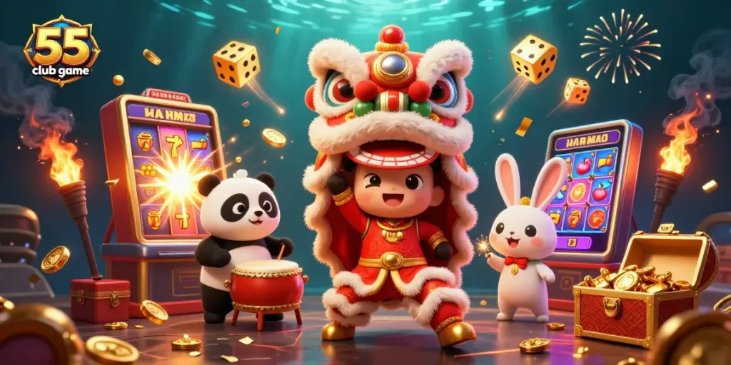 Experience thrilling gameplay on the 55 club game with vibrant characters and explosive casino elements.
