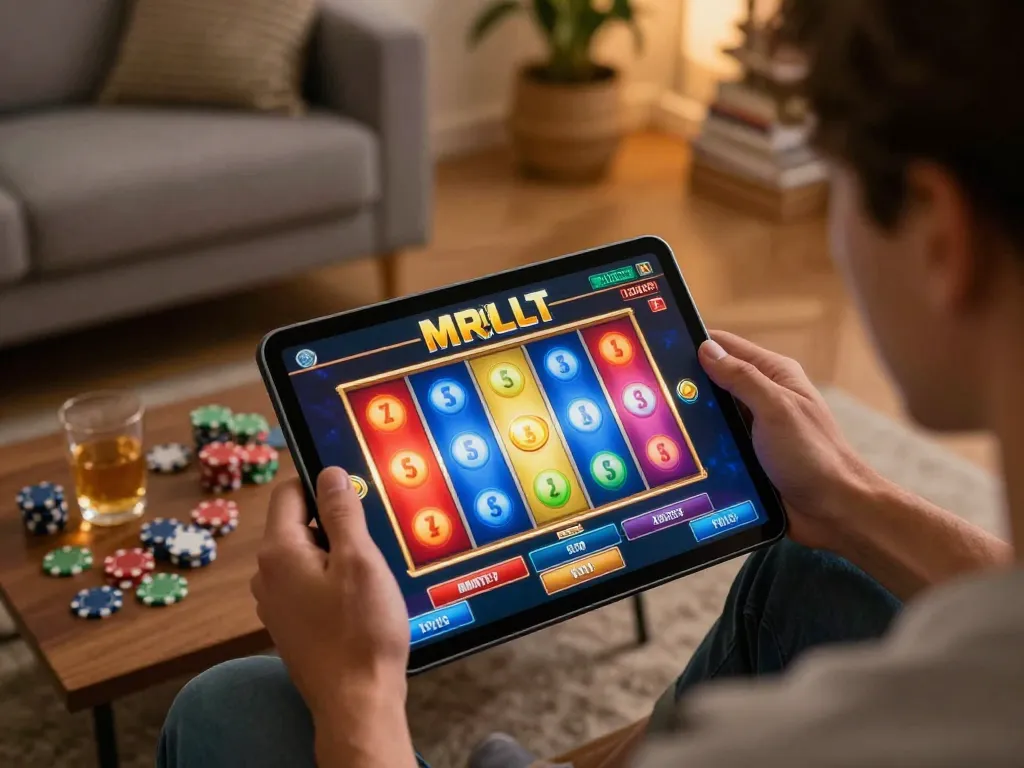 Engaged player enjoying slots on 88clbgo app in cozy home setting