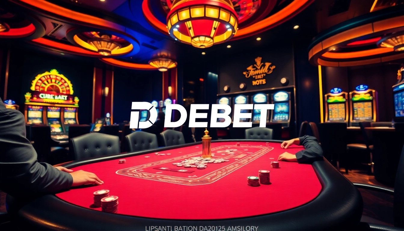 Engaged gamblers at a professional poker table highlight DEBET's exciting betting environment.