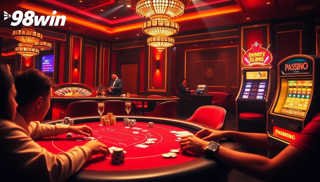 Players enjoying high-stakes poker and exciting games at 98win casino.