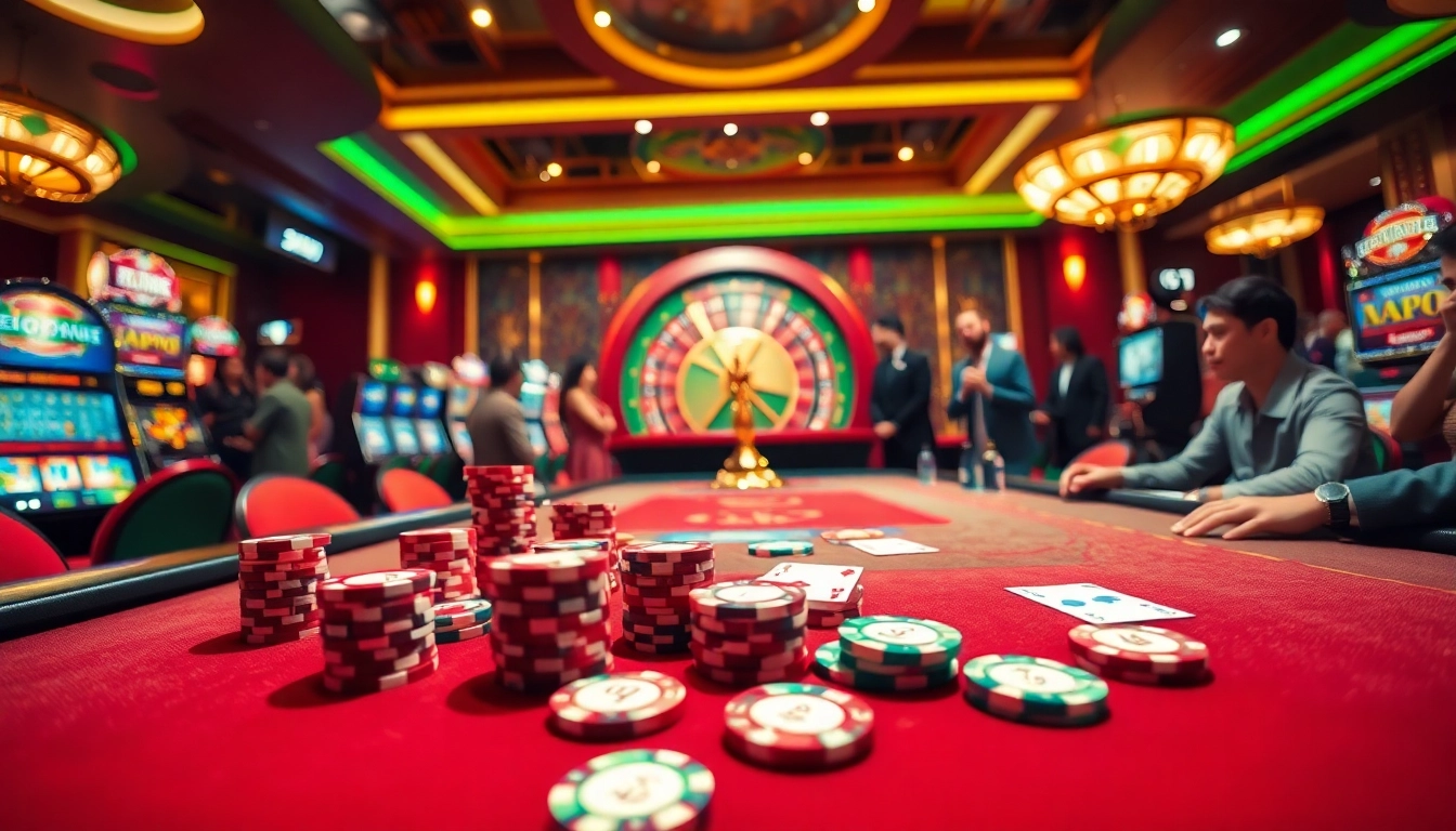 Exciting gambling scene showcasing TR88 poker chips and vibrant casino elements.