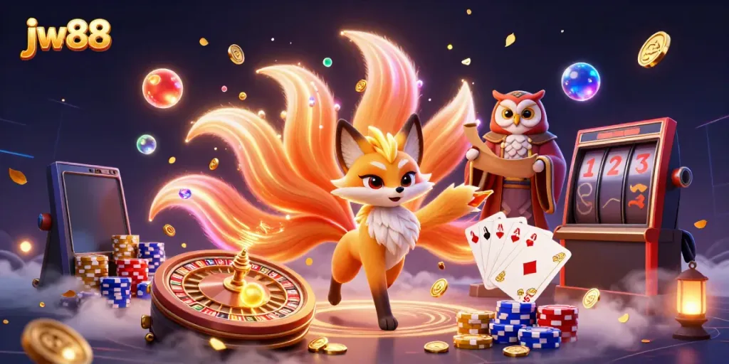 Experience the thrill of jw88 casino as the nine-tailed fox and wise owl reveal winning secrets through colorful slots and games.